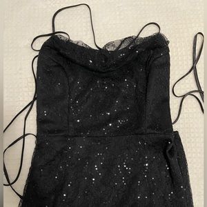 Lulus Black Sequin Cowl Neck Lace-Up Maxi Dress
